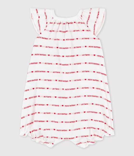 Tutina corta Petit Bateau "je t'aime" a costine. bianco MARSHMALLOW/rosso TERKUIT