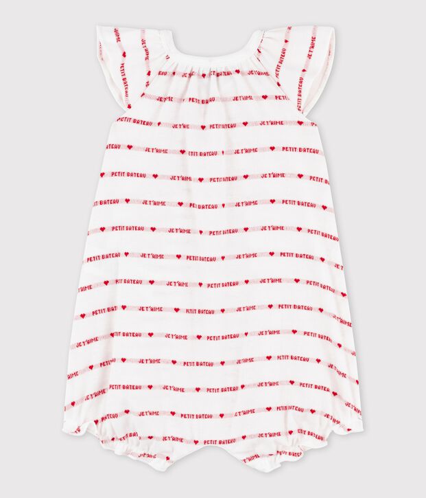 Tutina corta Petit Bateau je t'aime a costine. bianco/rosso
