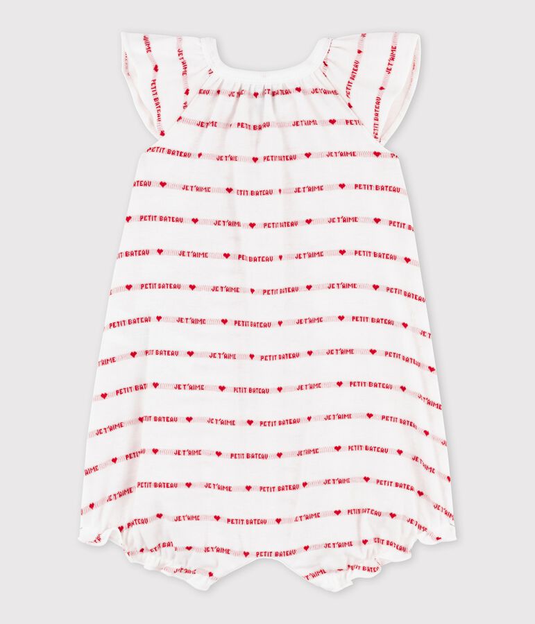 Tutina corta Petit Bateau je t'aime a costine. bianco/rosso