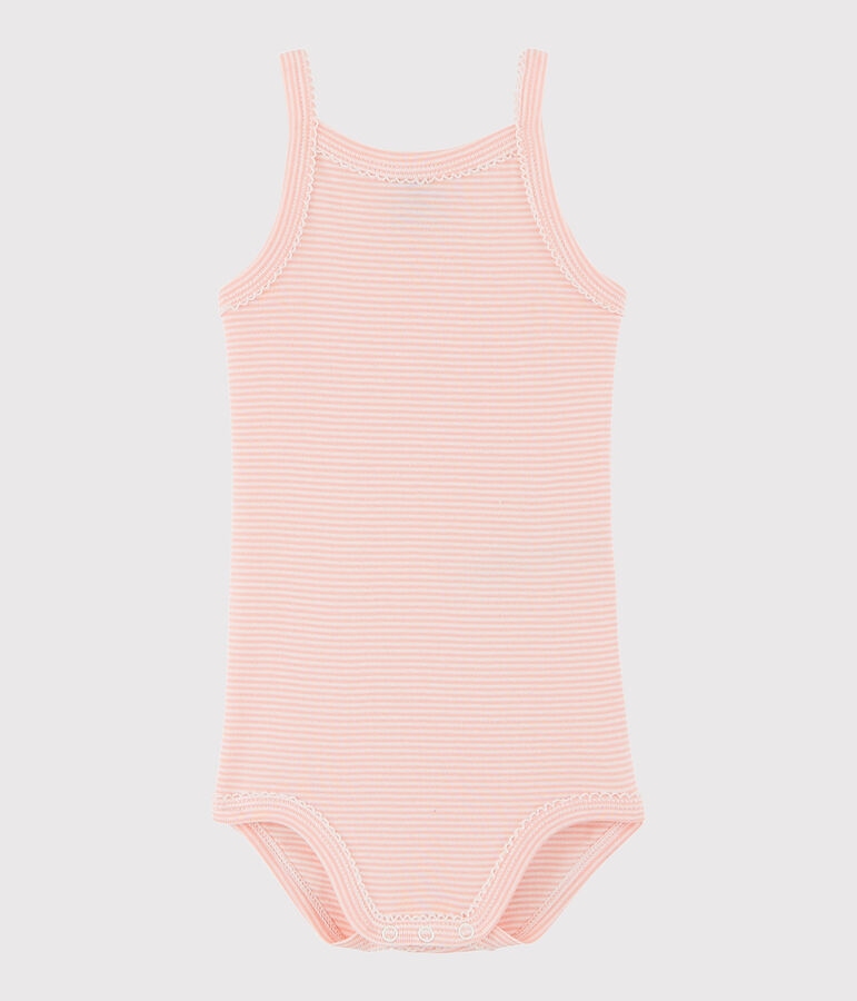 Body con spalline beb&egrave; femmina rosa/bianco