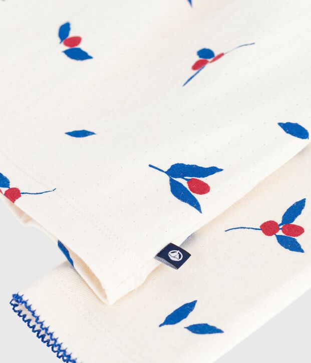 Abito a maniche lunghe in cotone bambina ecru/multicolore