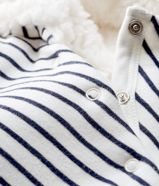 Tutina lunga bebè a costine in ovatta bianco MARSHMALLOW/blu SMOKING CN
