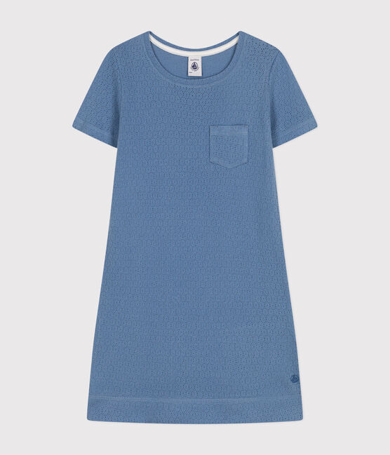Camicia da notte bambino in cotone traforato a tinta unita blu BEACH