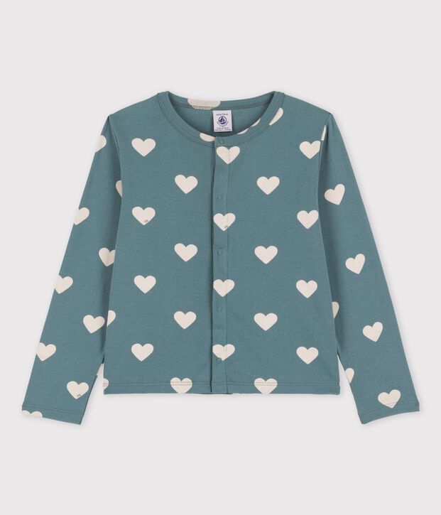 Cardigan fantasia in cotone bambina verde/ecru