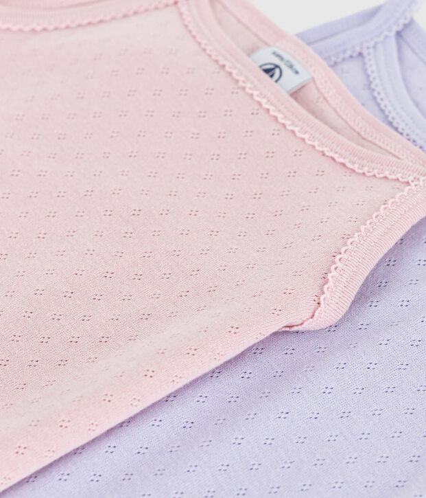 Set di canottiere bambina con spalline in cotone traforato multicolore