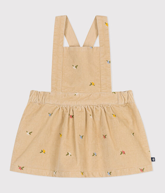 Abito in velluto a costine con fiori ricamati neonata beige CAJOU/ MULTICO