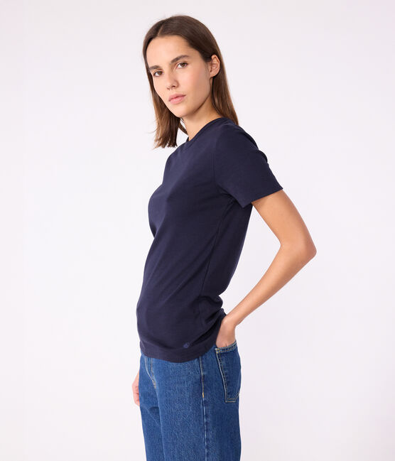 T-shirt Iconica a maniche corte a coste tinta unita donna blu SMOKING