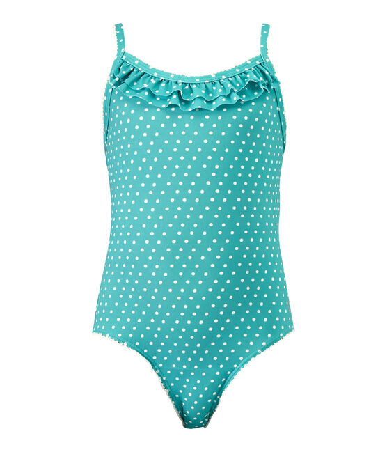 Costume da bagno bambina intero a pois verde VERDE/bianco MARSHMALLOW