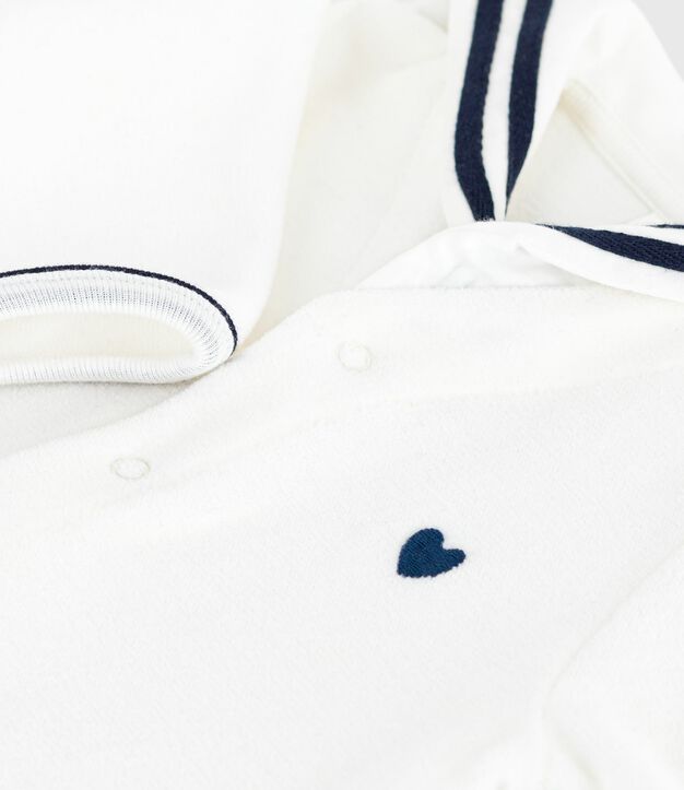 Tutina per neonato in velluto/ciniglia unita con collo a V bianco