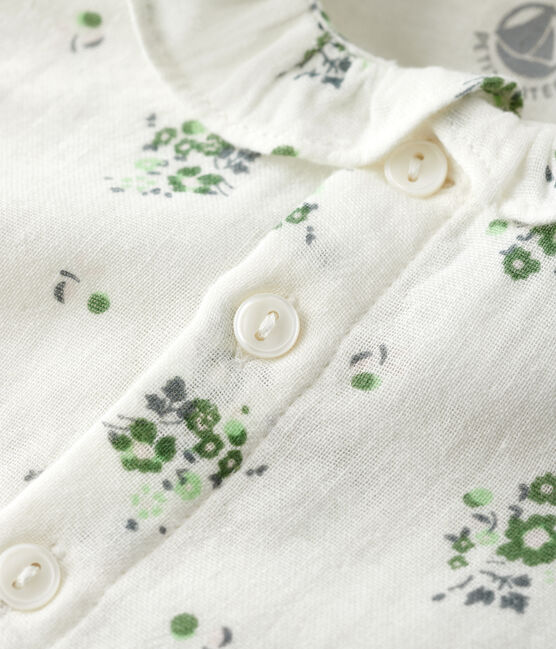 Blusa bebè in garza di cotone biologico a fiori bianco MARSHMALLOW/bianco MULTICO