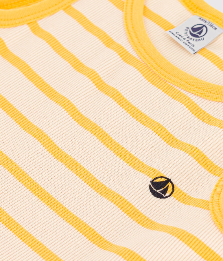 Abito smanicato in cotone bambina ecru/giallo