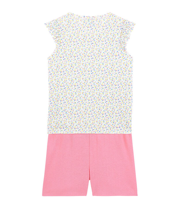 Pigiama corto bambina in lino/cotone bianco/multicolore