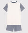 Pigiama corto millerighe blu ragazzo in cotone biologico blu MEDIEVAL/bianco MARSHMALLOW