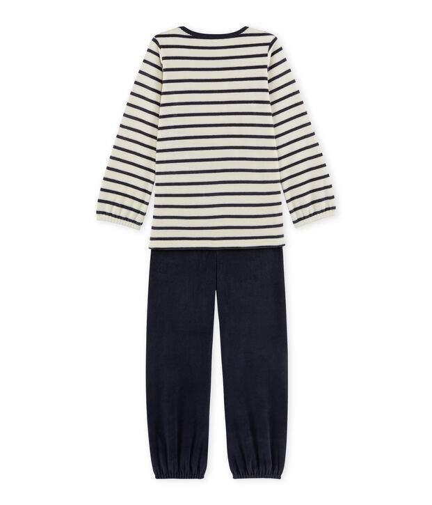 Pigiama per bambina in ciniglia bianco/blu