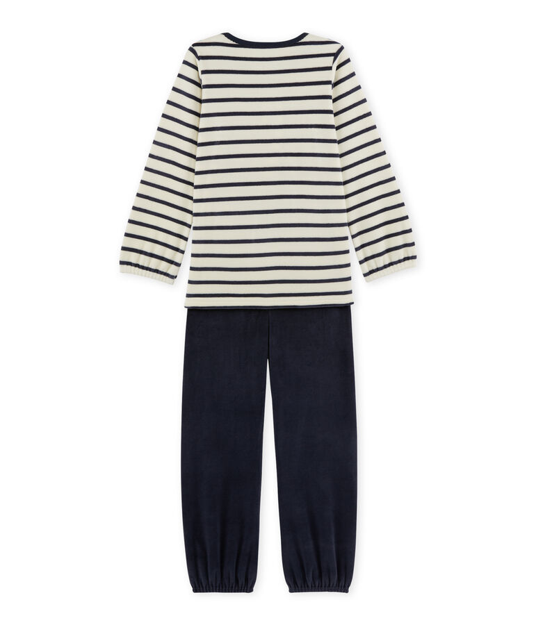 Pigiama per bambina in ciniglia beige COQUILLE/blu SMOKING