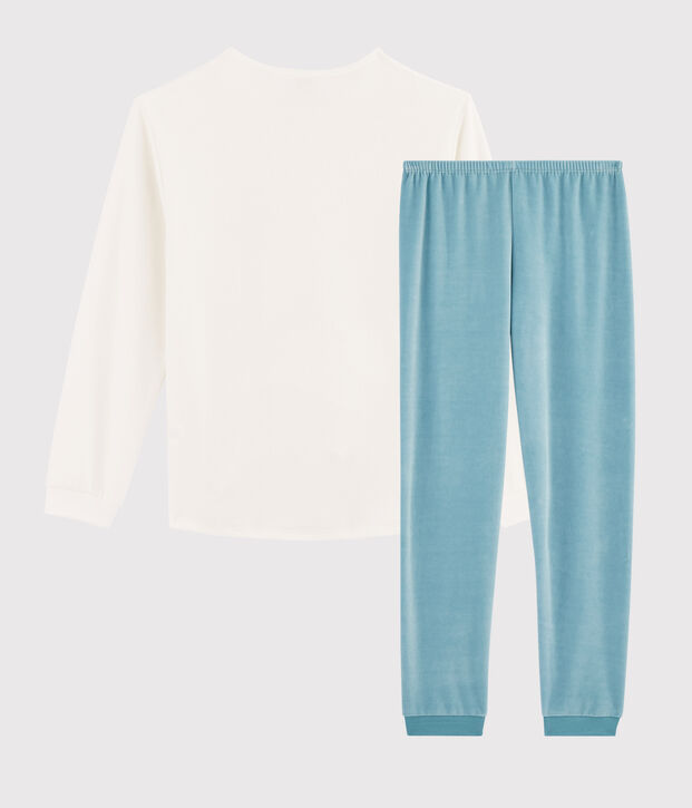 Pigiama ragazza in ciniglia bianco/blu