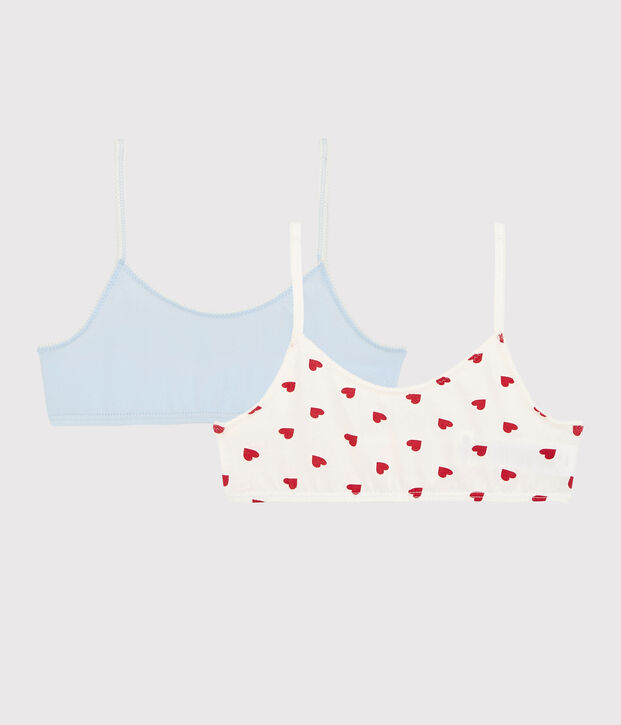 Confezione da 2 brassi&egrave;re cuore rosso bambina in cotone biologico e elastan multicolore