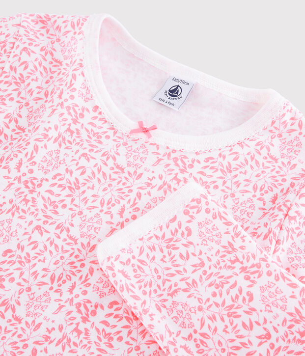 Pigiama fiori rosa bambina a costine bianco/rosa
