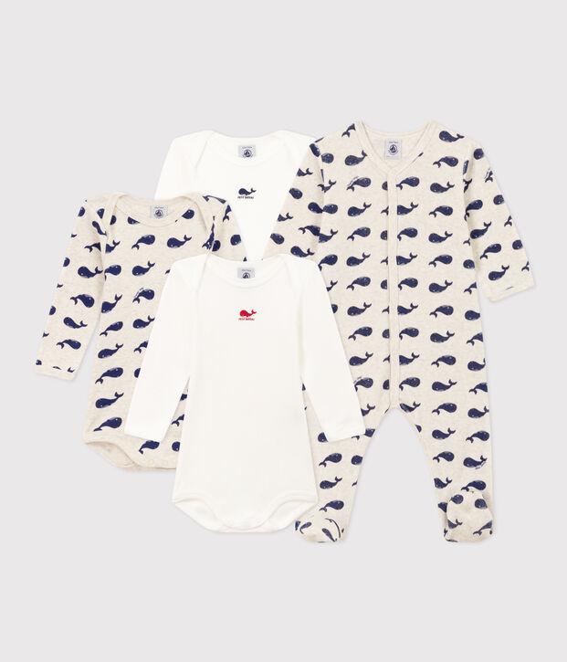 Set di un pigiama beb&egrave; e tre body balene multicolore