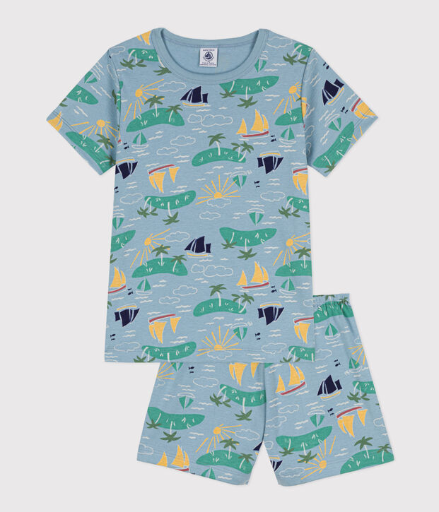 Pigiama corto in cotone con fantasia esploratore per bimbi, unisex blu/multicolore