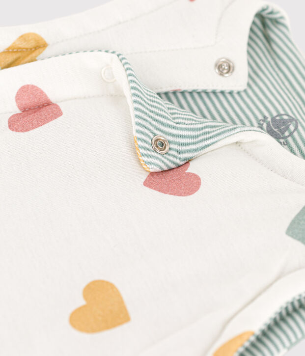 Gilet senza maniche beb&egrave; double face in cotone a cuori bianco/multicolore