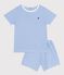 Pigiama corto in cotone a righe bambino blu EDNA/bianco MARSHMALLOW