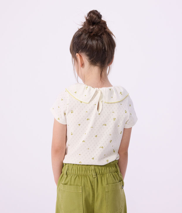 T-shirt a maniche corte in cotone con stampa a fiori bambina bianco/verde