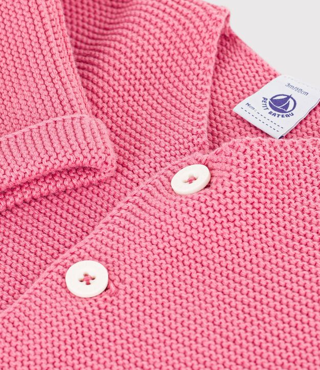 Cardigan in maglia di cotone a punto legaccio tinta unita neonato rosa