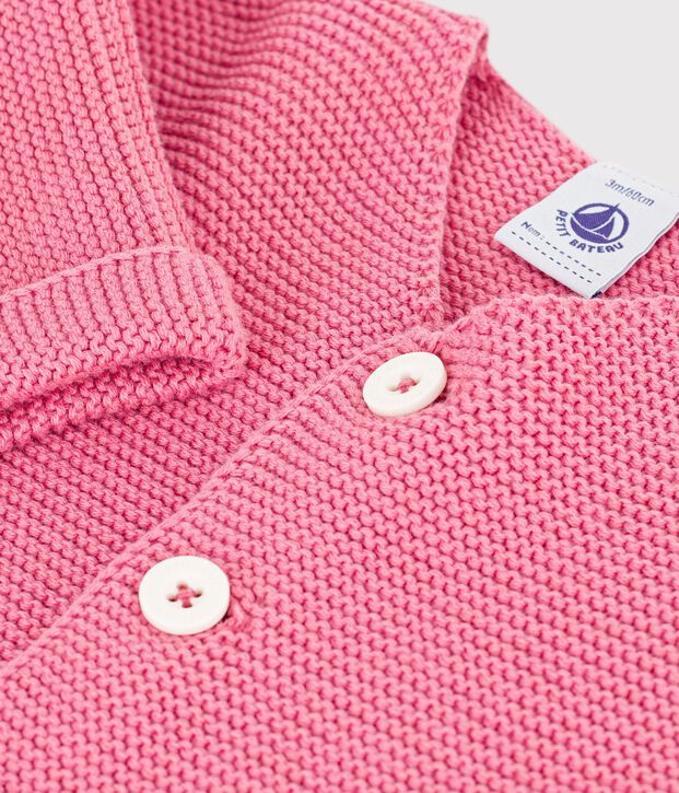 Cardigan in maglia di cotone a punto legaccio tinta unita neonato rosa