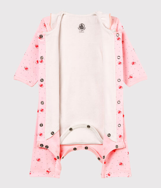 Bodyjama senza piedi bebè femmina a costina 1x1 fantasia rosa VIENNE/bianco MULTICO