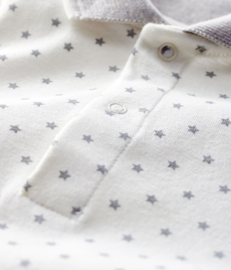 Body manica lunga colletto a polo beb&egrave; bianco/grigio