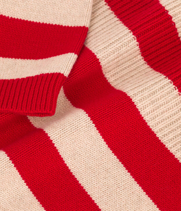 Pullover a righe in lana e cotone bambino beige/rosso