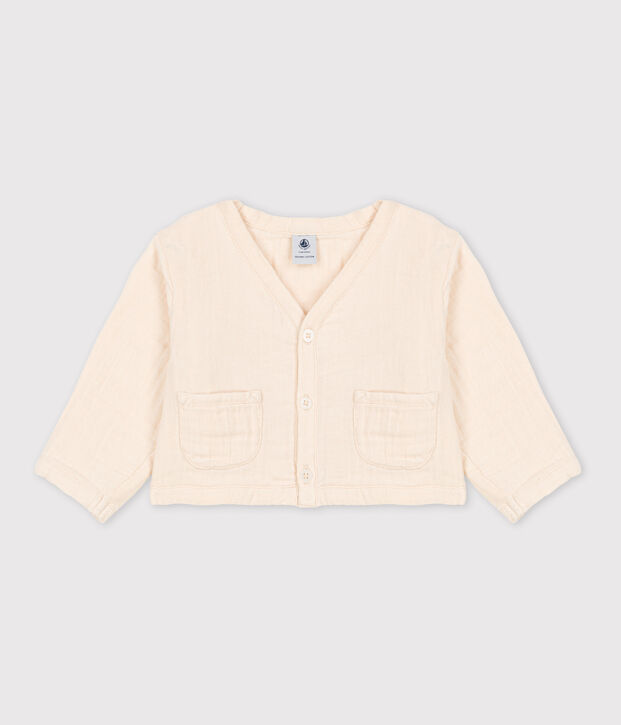 Cardigan in garza di cotone per neonati ecru