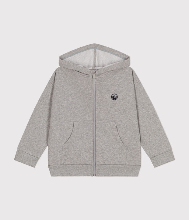 Maglia con cappuccio e cerniera in tessuto felpato bambino grigio