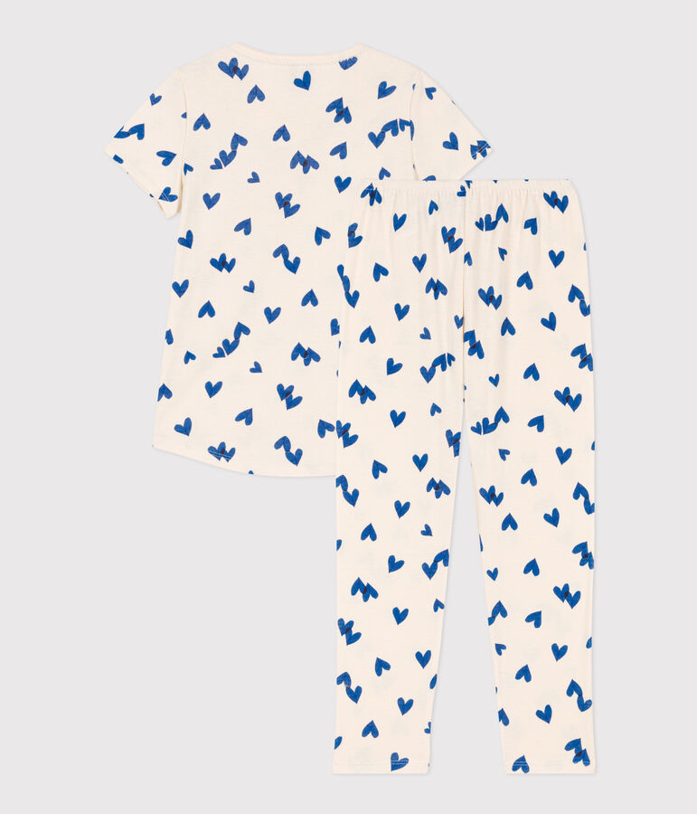 Pigiama bambina manica corta in cotone ecru/multicolore