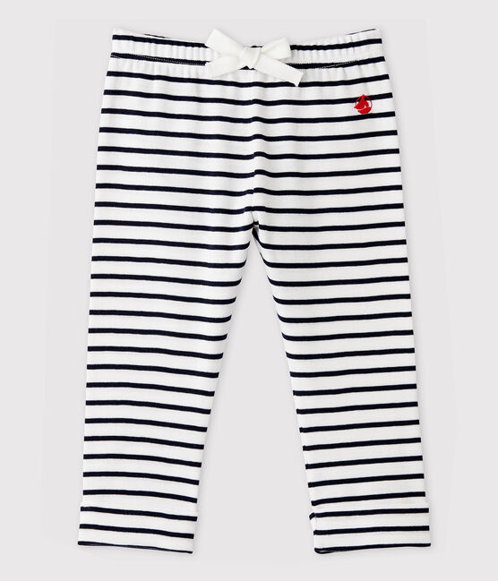 Pantaloni in cotone bebè femmina/maschio bianco MARSHMALLOW/blu SMOKING