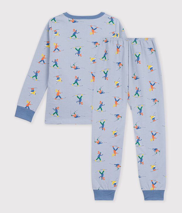 Pigiama in tessuto felpato con sciatori stampati bambino blu/multicolore