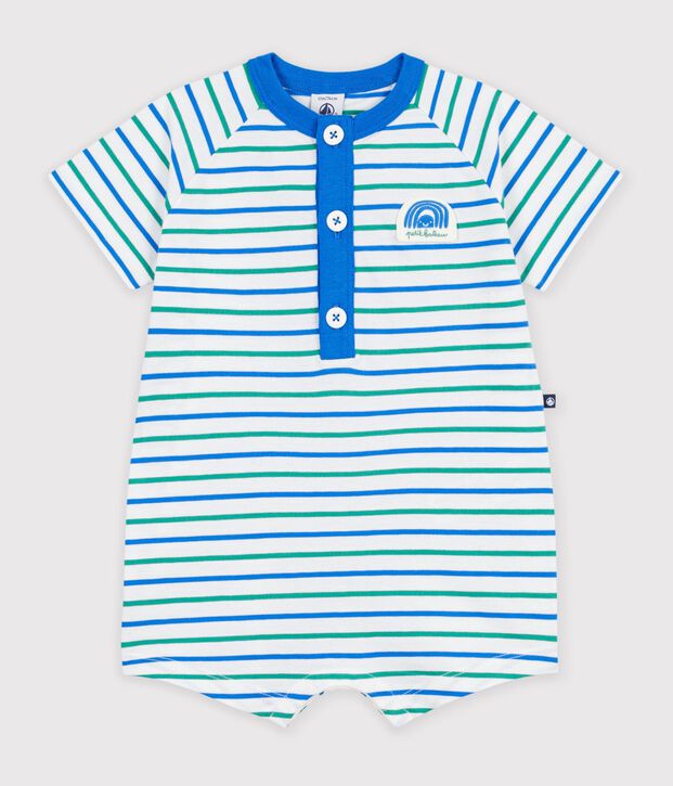 Tutina corta in cotone a righe neonato bianco/multicolore