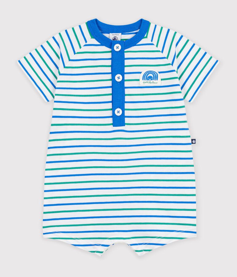Tutina corta in cotone a righe neonato bianco/multicolore