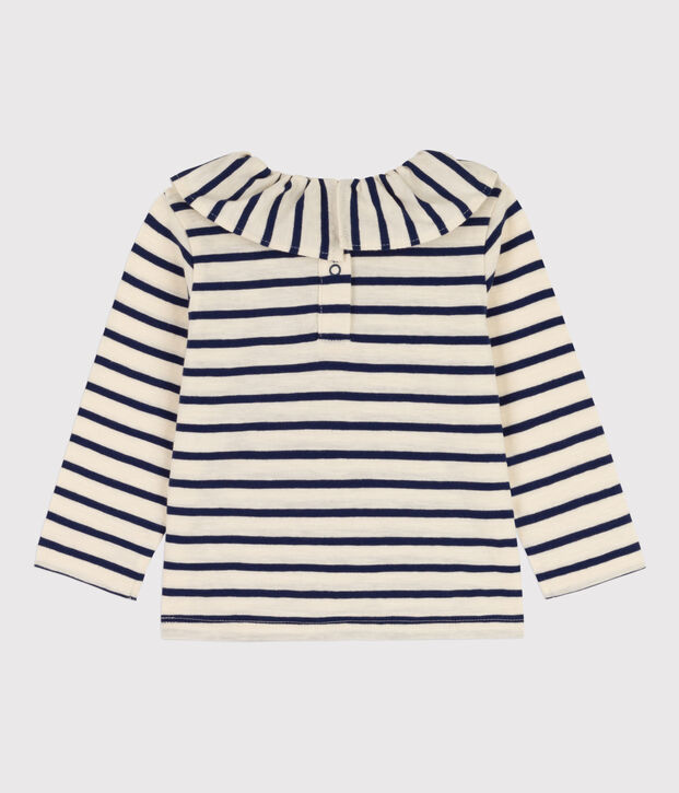 Blusa a manica lunga beb&egrave; in jersey leggero ecru/blu