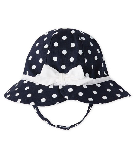 Cappellino bebè femmina a pois blu SMOKING/bianco MARSHMALLOW