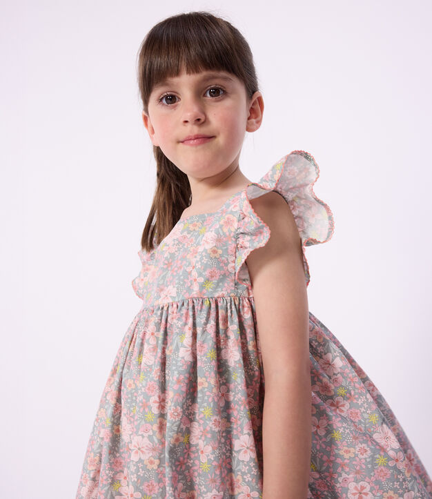 Abito senza maniche in cotone con stampa a fiori bambina blu/multicolore