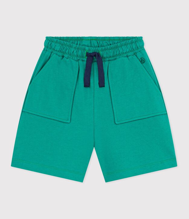 Bermuda corti in cotone tinta unita bambino verde