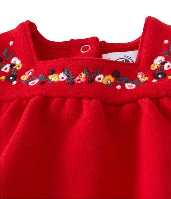 Abito per bebé femmina in molleton ricamato rosso FROUFROU