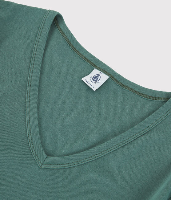 T-shirt scollo a V iconica in cotone Donna verde VALLEE