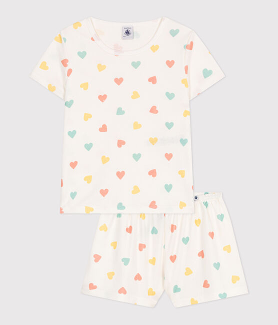 Pigiama corto in cotone con stampa a cuori bambino bianco MARSHMALLOW/bianco MULTICO