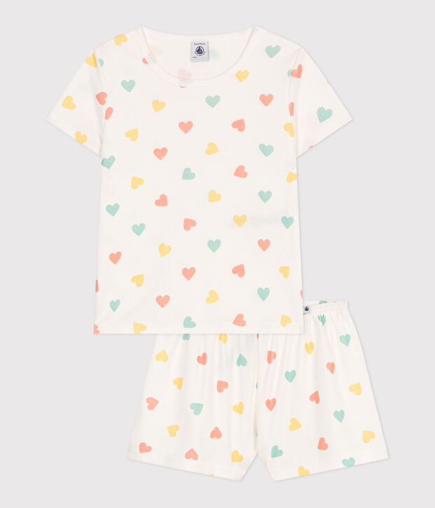 Pigiama corto in cotone con stampa a cuori bambino bianco/multicolore