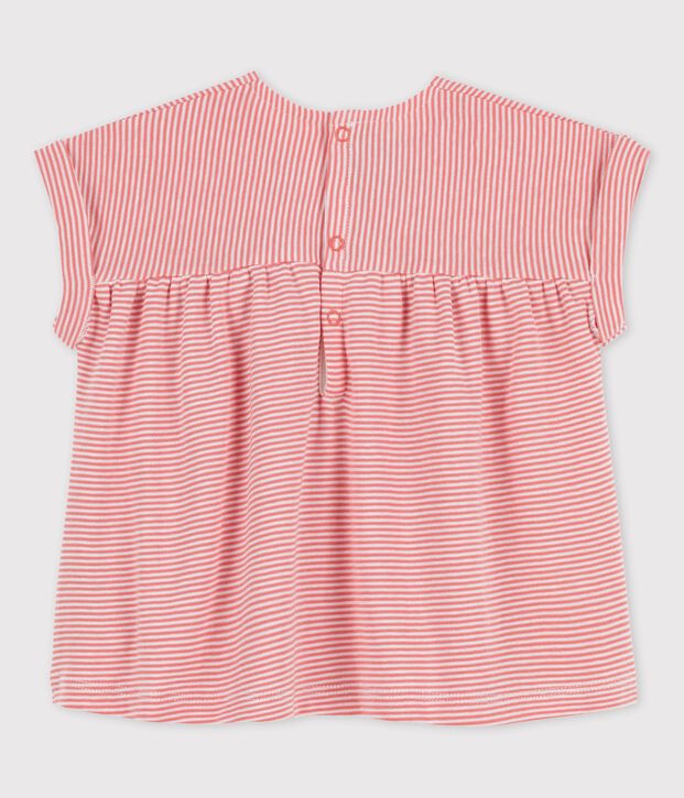 Blusa beb&egrave; a manica corta in cotone biologico rosa/bianco