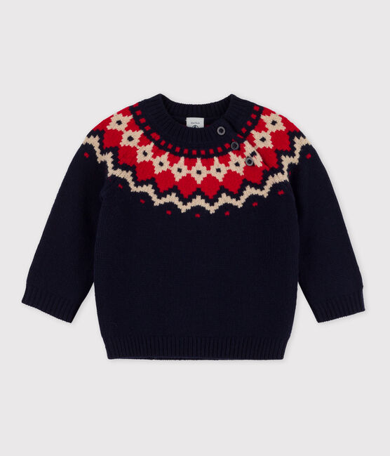 Pullover jaquard in lana e cotone per bebè blu SMOKING/bianco MULTICO