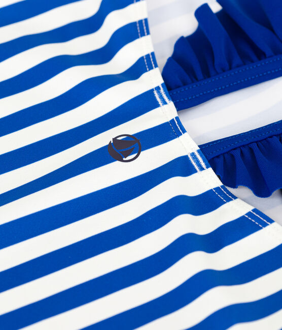 Costume da bagno intero a righe bambina blu SURF/bianco MARSHMALLOW